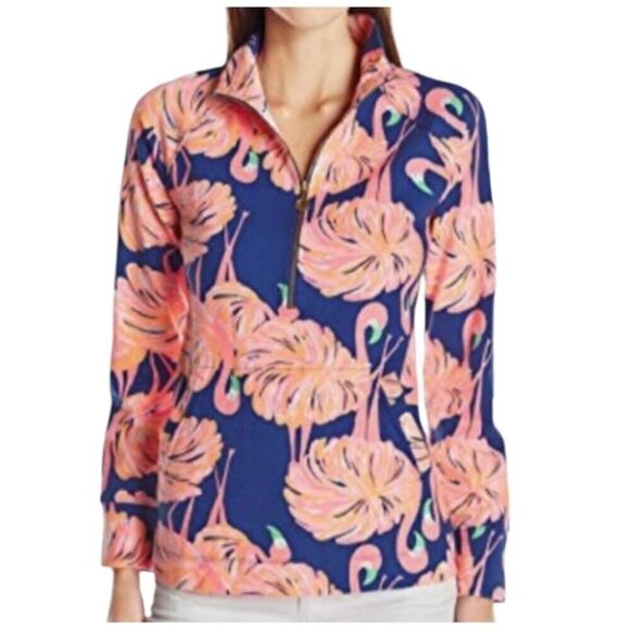 Lilly Pulitzer Tops - LILLY PULITZER Skipper Popover GIMME SOME LEG Flamingo Resort Navy, Size XS